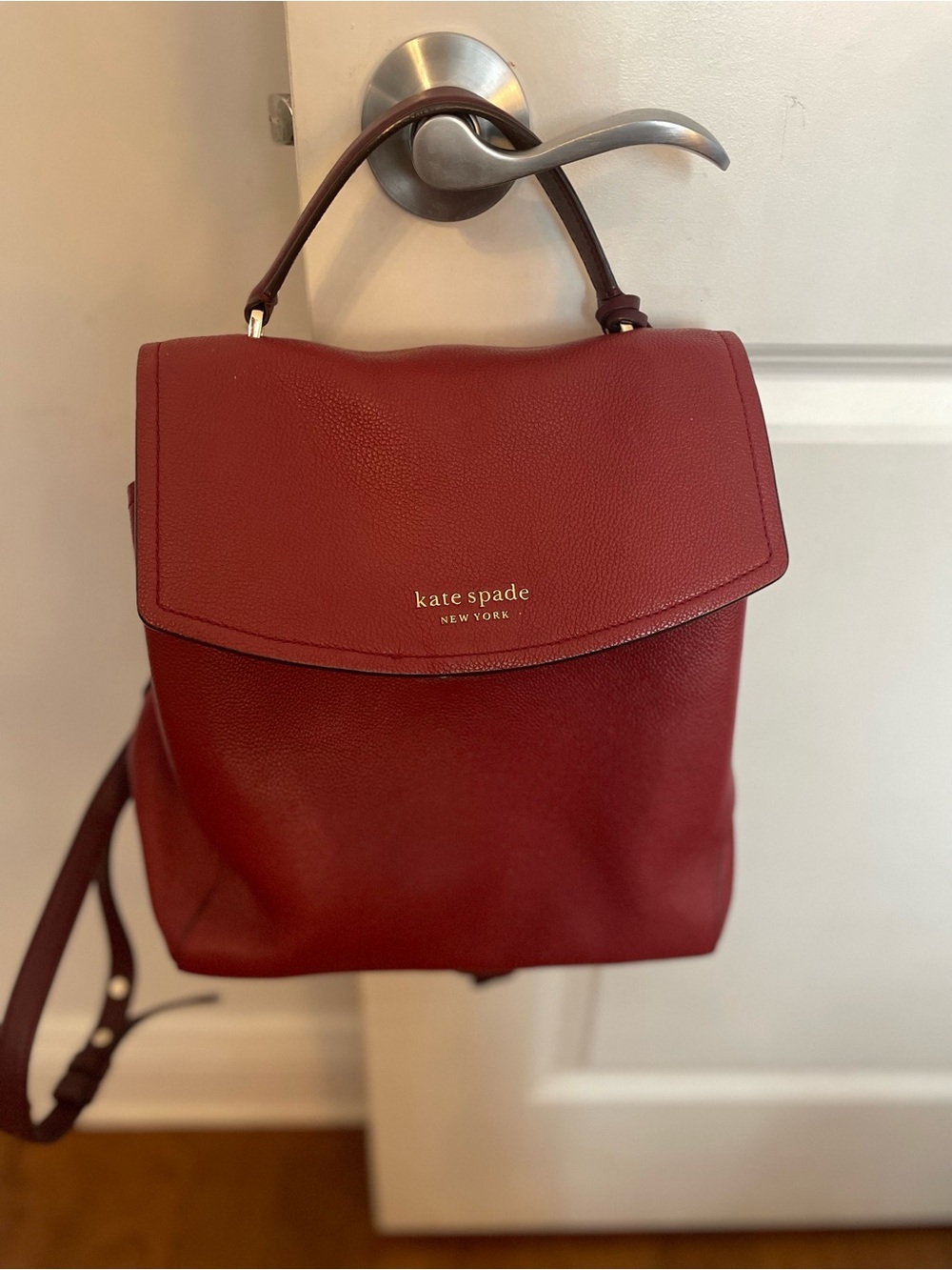 kate spade Red Pebbled Leather Top-Handle Backpack